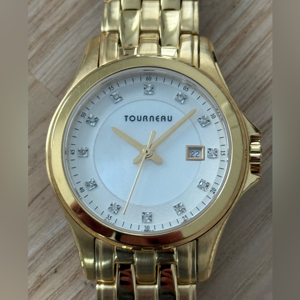 Tourneau Diamond Luxury Ladies Watch White Dial GoldTone Bracelet Diamonds